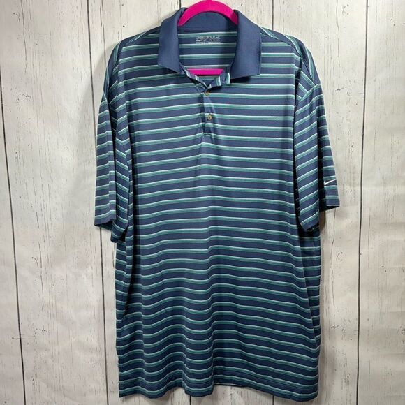 Nike Golf Mens Fit Dry Striped Short Sleeve Casual Summer Collared Polo Shirt - Picture 1 of 13